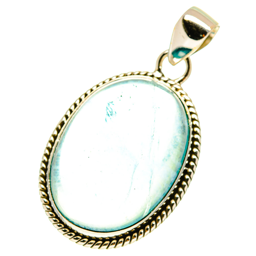 Oval blue fluorite pendant in 925 sterling silver bezel with loop bail