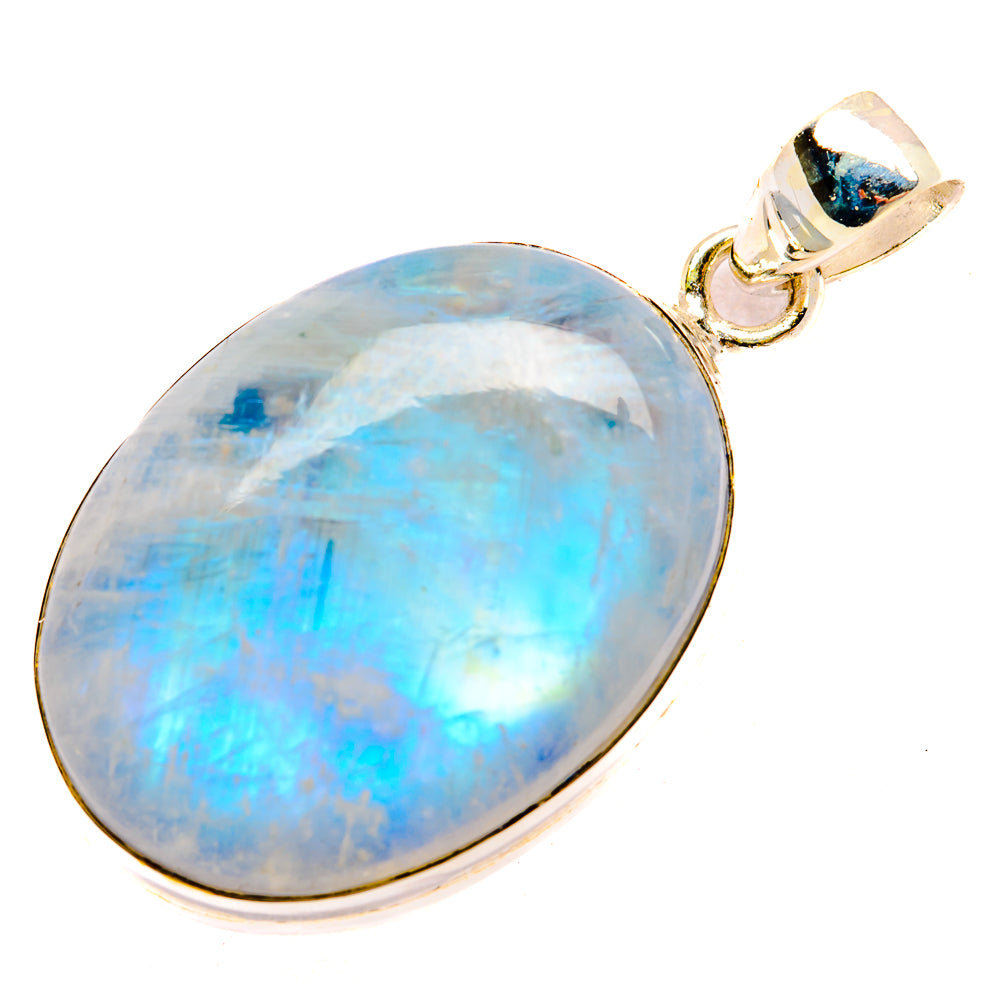 925 sterling silver moonstone pendant with oval blue iridescent stone and bail