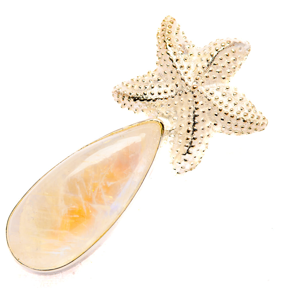Sterling silver starfish pendant with opal teardrop cabochon and loop bail