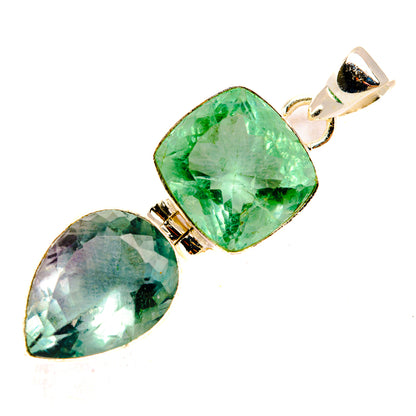 925 sterling silver fluorite pendant with green faceted square stone and oval