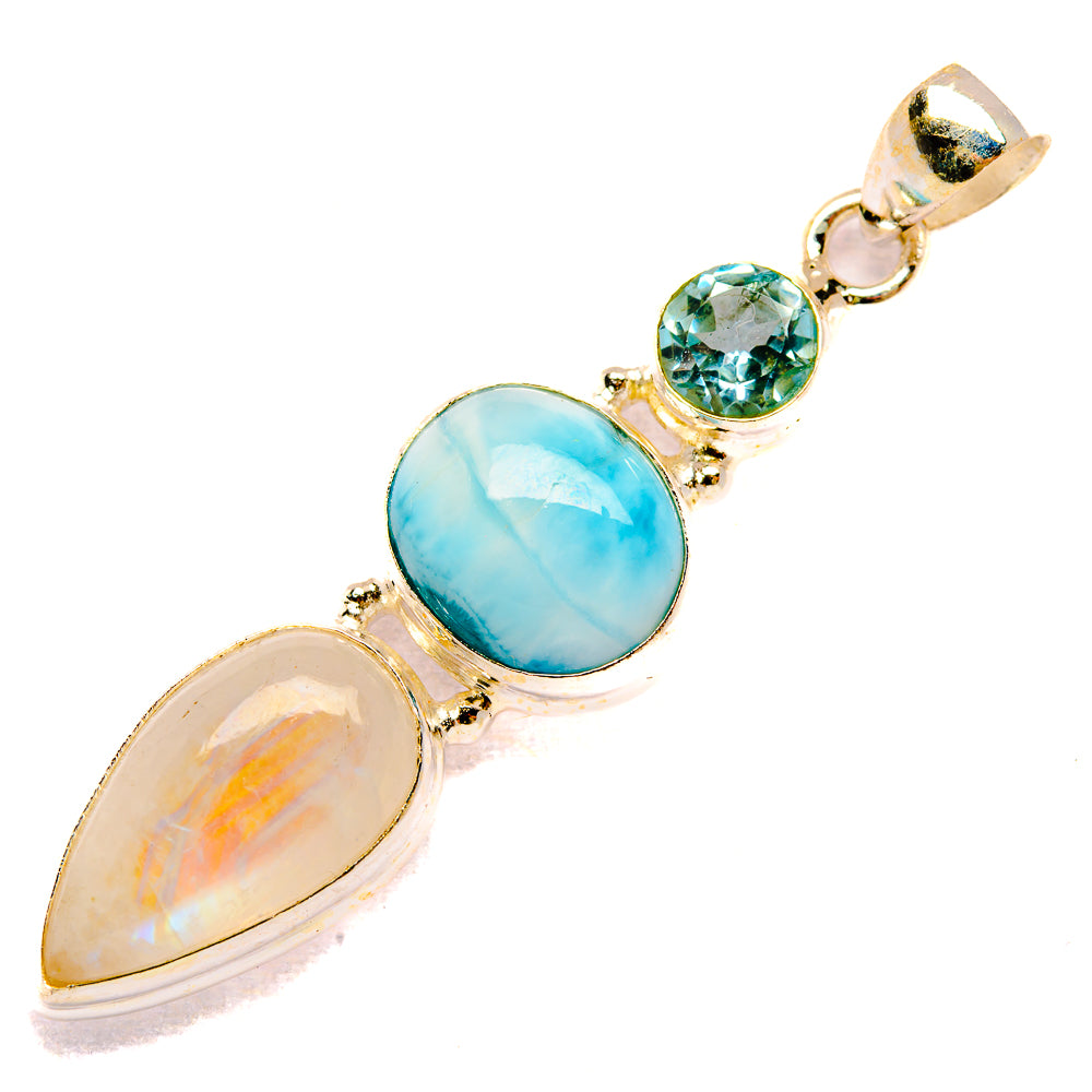 925 sterling silver gemstone pendant with large blue oval and pale oval stones