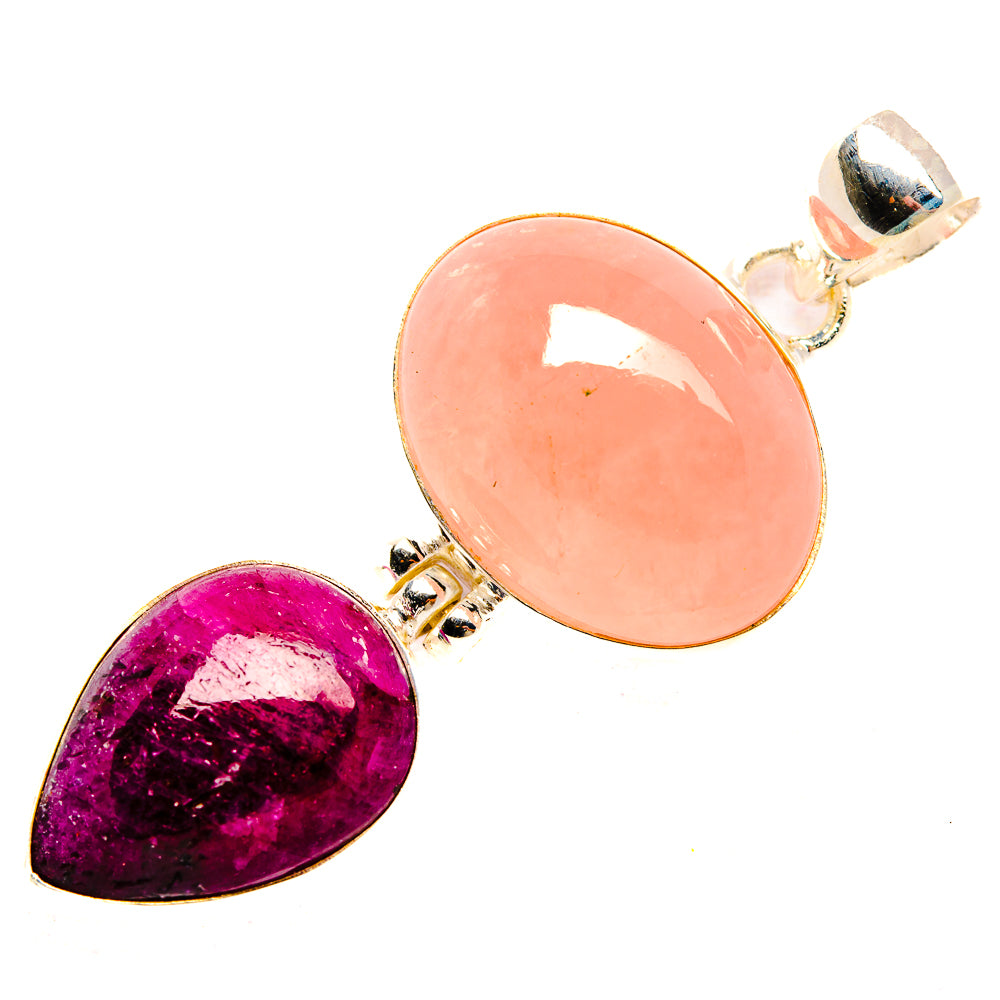 Sterling silver gemstone pendant with oval rose quartz and magenta oval stone