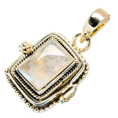 Sterling silver pendant, rectangular opal-like stone with rope border and hinged bail