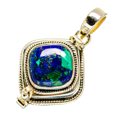 Lapis lazuli pendant with bail, ornate 925 sterling silver frame; blue stone with green flecks