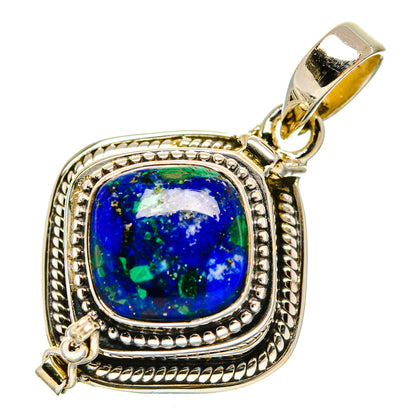 Sterling silver lapis lazuli pendant charm with top bail and blue round stone, green speckles