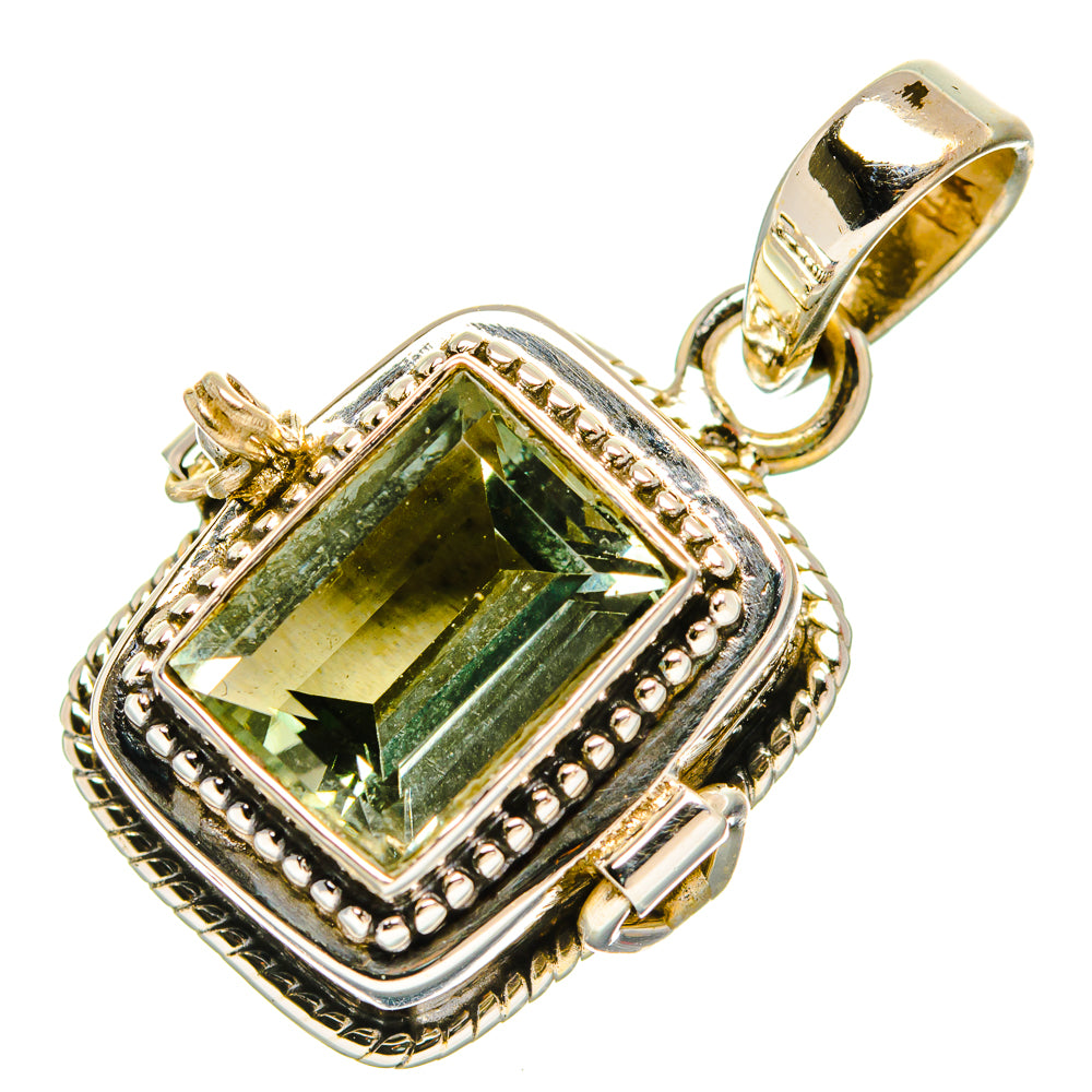 Green amethyst pendant with faceted rectangle stone in 925 sterling silver bezel
