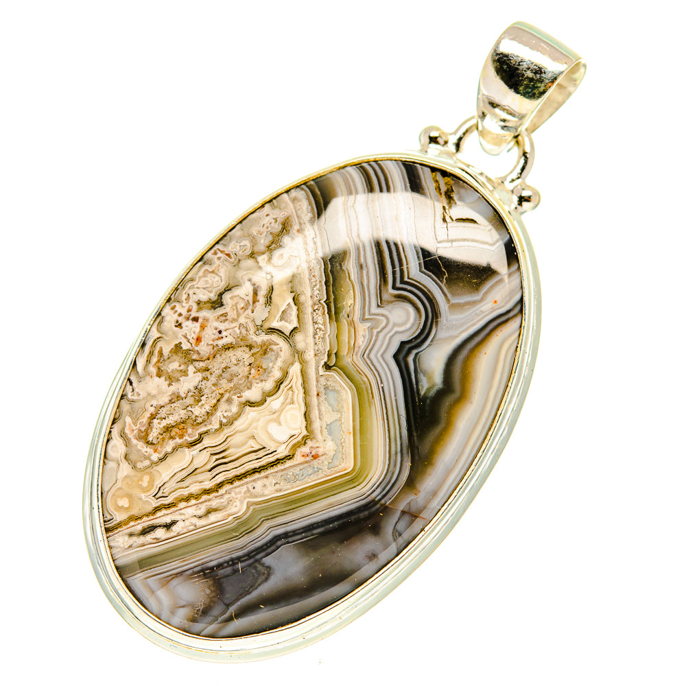 Oval lace agate pendant in sterling silver with bail, showing swirling multi-color bands.