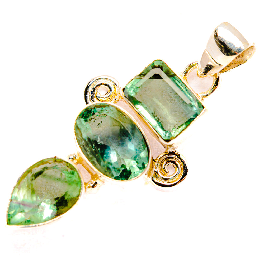 Sterling silver green fluorite pendant with three faceted stones and round loop bail