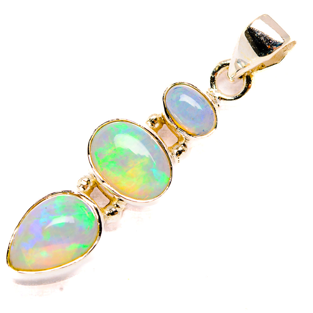 Opal pendant in 925 sterling silver with three oval Ethiopian opal stones, gold-tone bezel