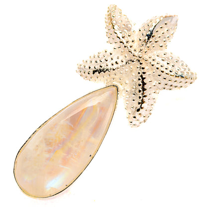Starfish pendant in sterling silver with teardrop opalescent moonstone cabochon