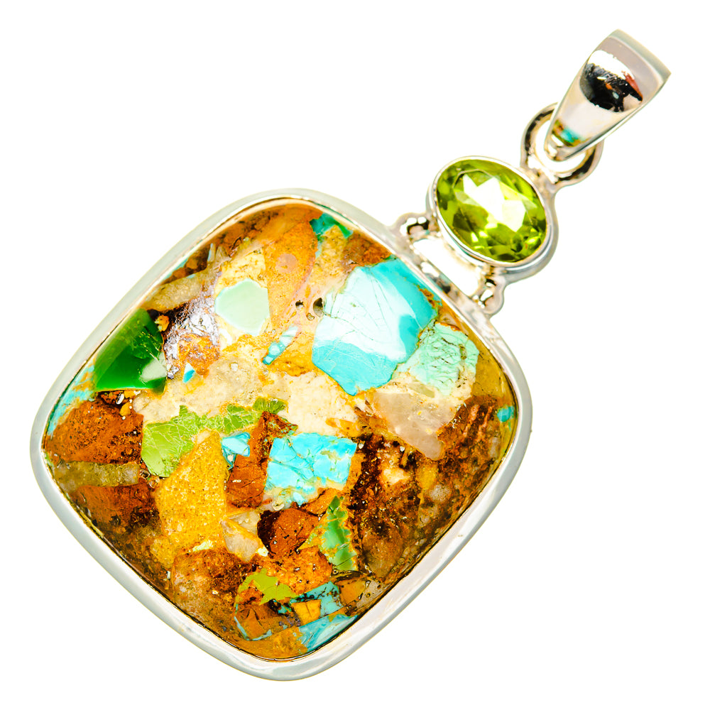 Sterling silver pendant with turquoise mosaic teardrop stone and green peridot cap