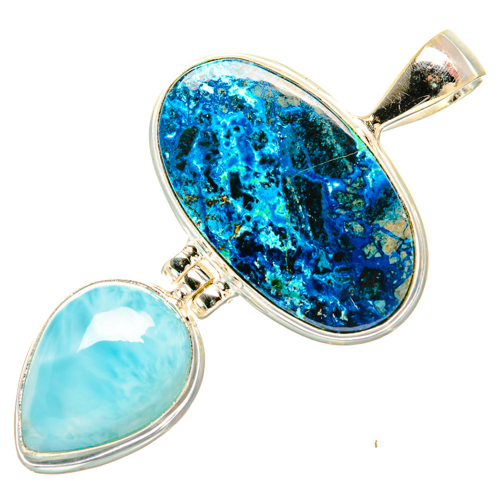 925 sterling silver pendant with blue shattuckite & light blue larimar teardrops
