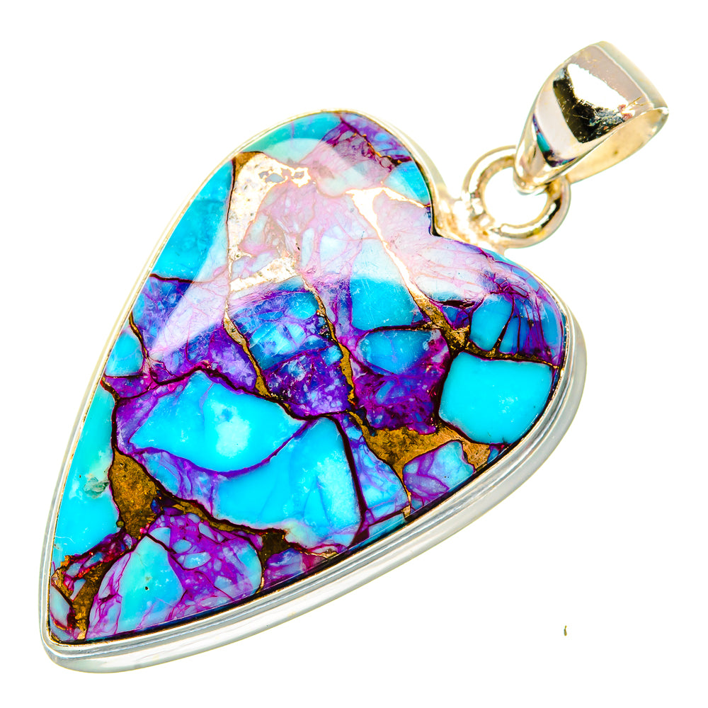 Sterling silver heart pendant with colorful turquoise, purple, and blue stone inlay