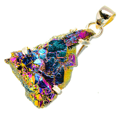 Rainbow druzy pendant with silver bail, teardrop crystal slice