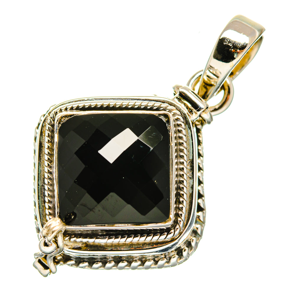 925 sterling silver square black onyx pendant with ornate border