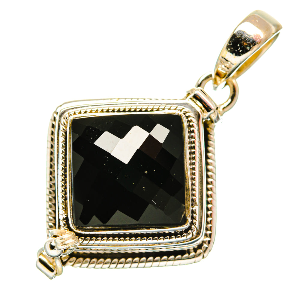 Square black onyx pendant in 925 sterling silver with ornate border and metal bail