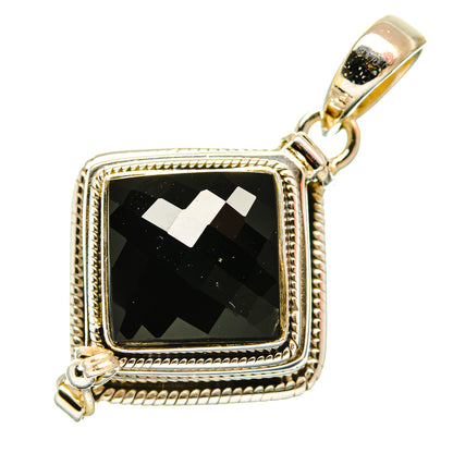 Square black onyx pendant in 925 sterling silver with ornate border and metal bail