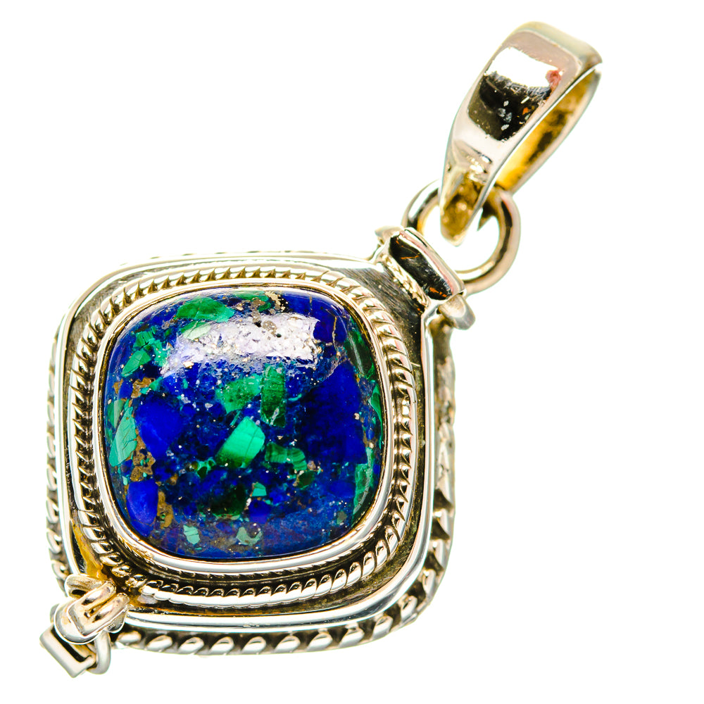 Lapis lazuli pendant in 925 sterling silver, square-edged bezel with round blue gemstone