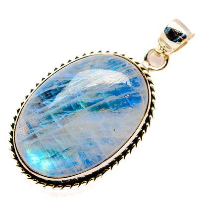 Rainbow moonstone pendant with oval blue opalescent cabochon and loop bail
