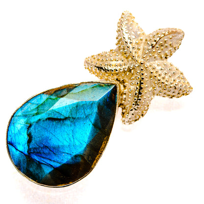 Labradorite pendant with teardrop blue gemstone and textured silver-tone bail