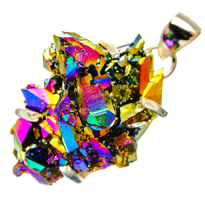 Sterling silver druzy pendant with colorful iridescent crystal cluster and loop bail