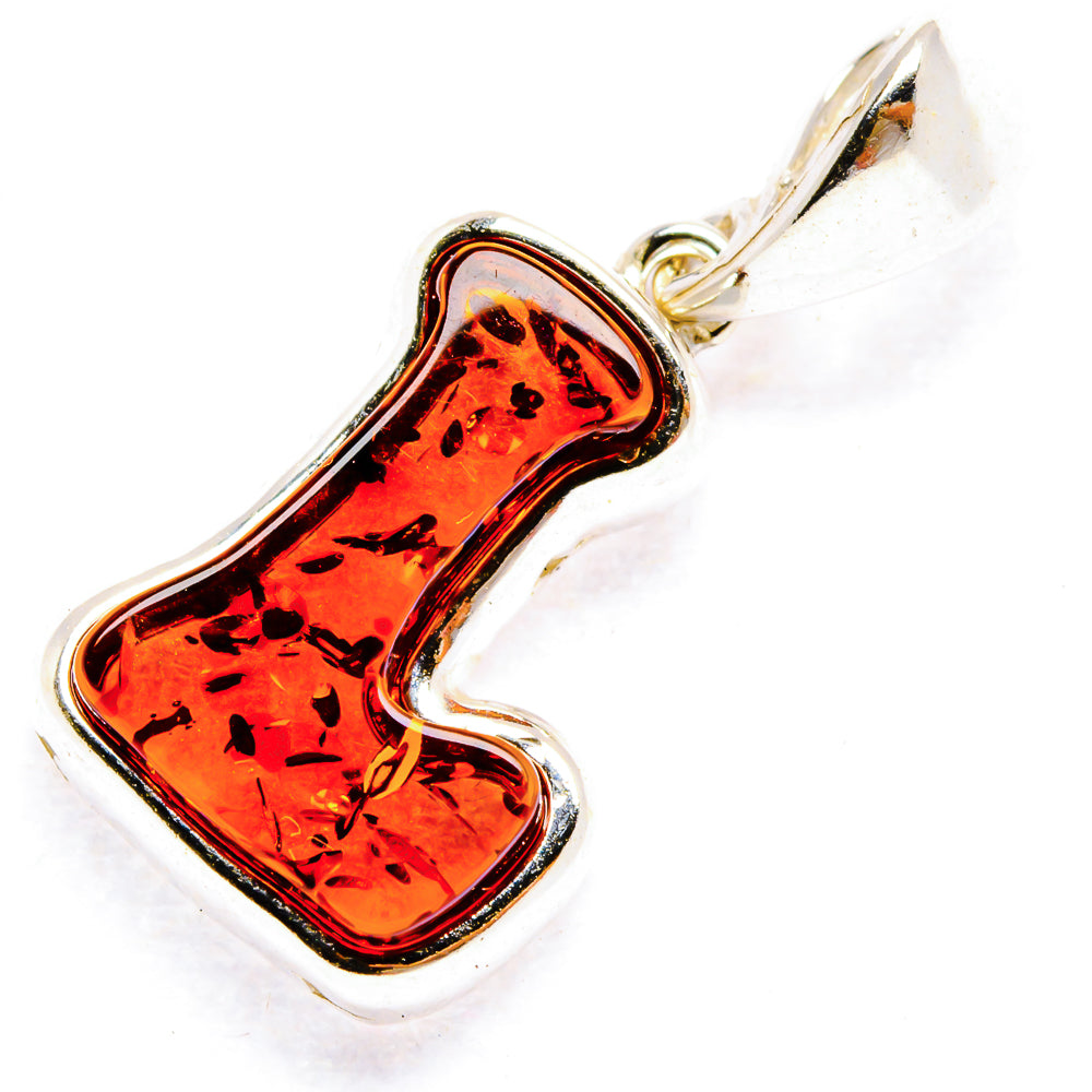 Amber letter L pendant in 925 sterling silver, orange Baltic amber in letter form