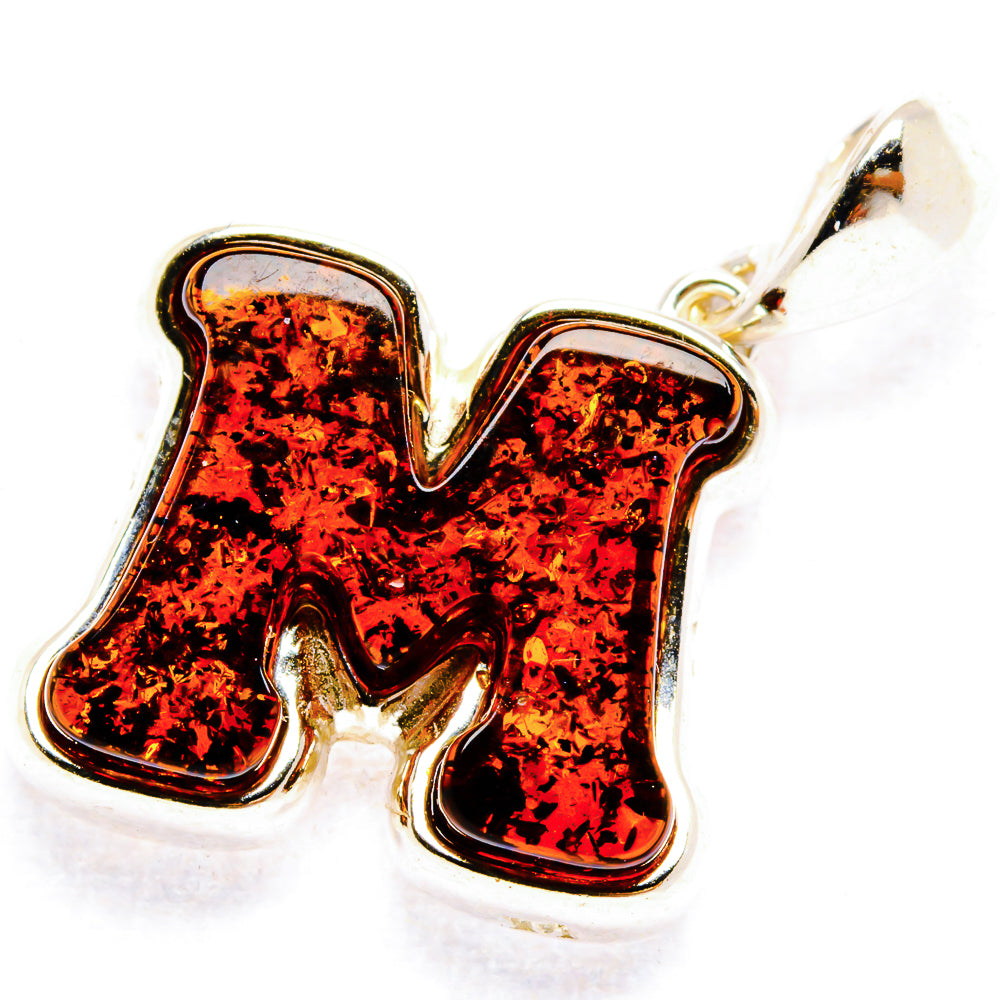 Baltic Amber Letter M Pendants handcrafted by Ana Silver Co - PD33100 - Photo 2