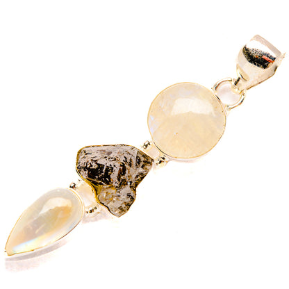 925 sterling silver pendant with round moonstone, teardrop stones, and herkimer crystal