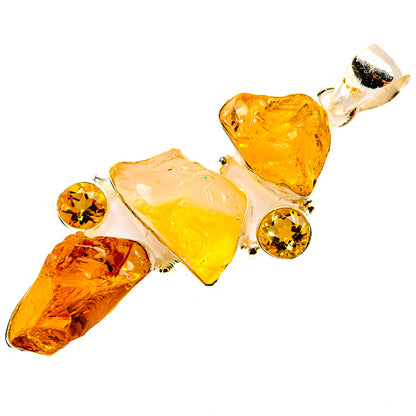 Rough citrine and carnelian pendant in 925 sterling silver with round yellow accent stones