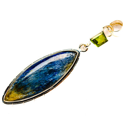 Sterling silver kyanite teardrop pendant with square green peridot bead