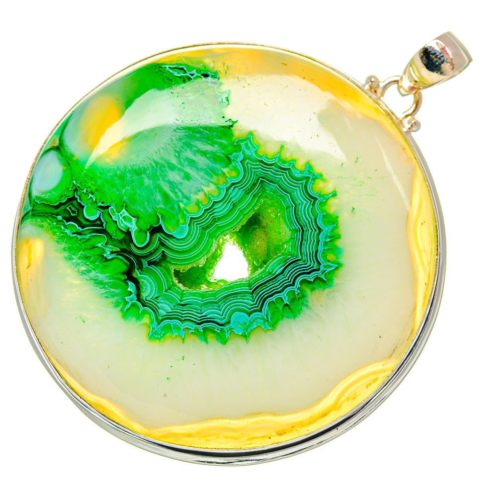 Green Agate Window Druzy Pendants handcrafted by Ana Silver Co - PD33241 - Photo 2