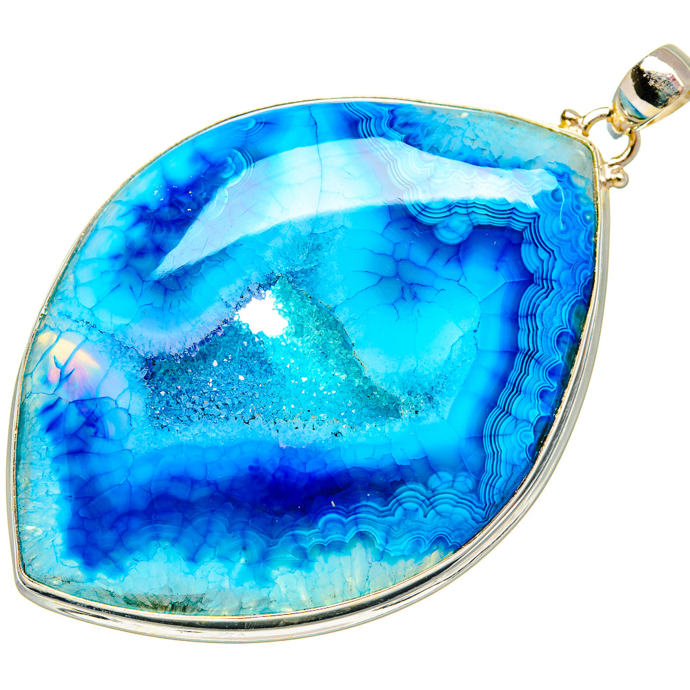 Blue Agate Window Druzy Pendants handcrafted by Ana Silver Co - PD33242 - Photo 2