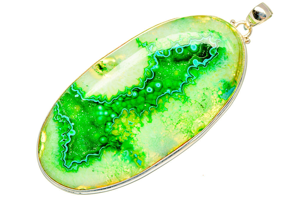 Green Agate Window Druzy Pendants handcrafted by Ana Silver Co - PD33246 - Photo 2