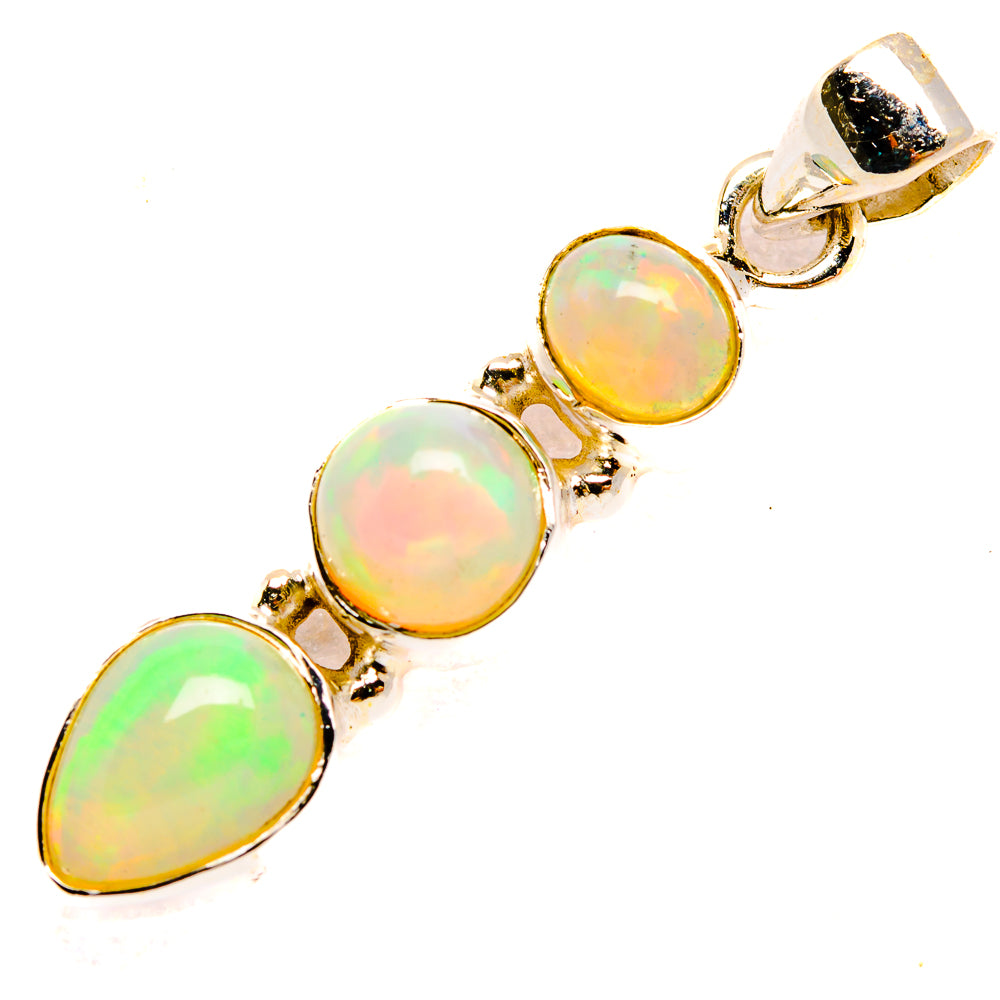 Ethiopian opal pendant in 925 sterling silver, with three iridescent opal stones