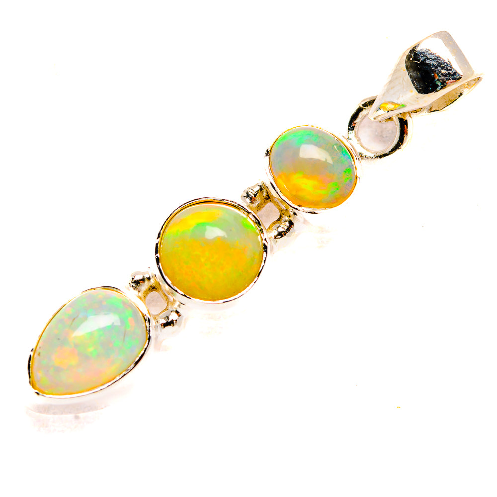 Four oval opal cabochon pendant with rainbow color in 925 sterling silver frame
