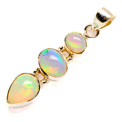 925 sterling silver opal pendant with bezel-set oval and pear opal stones, loop bail