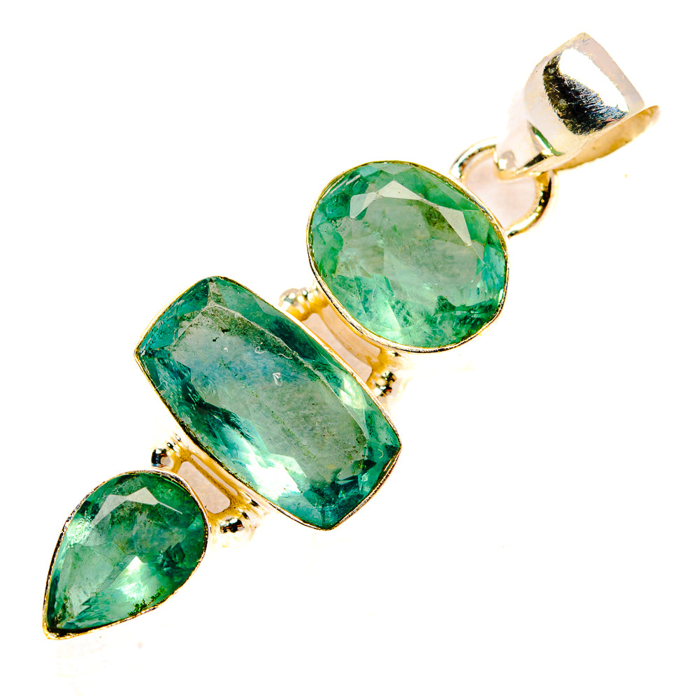 Green fluorite pendant with three faceted stones and silver bail, 925 sterling