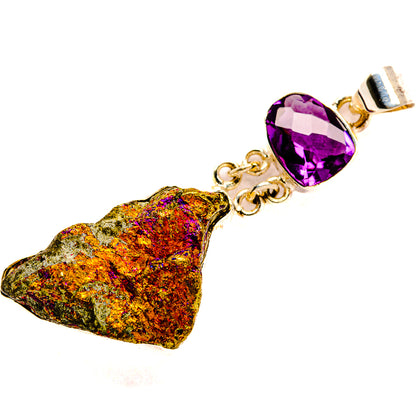 Amethyst drusy pendant with faceted oval purple stone, rough druzy drop, link chain