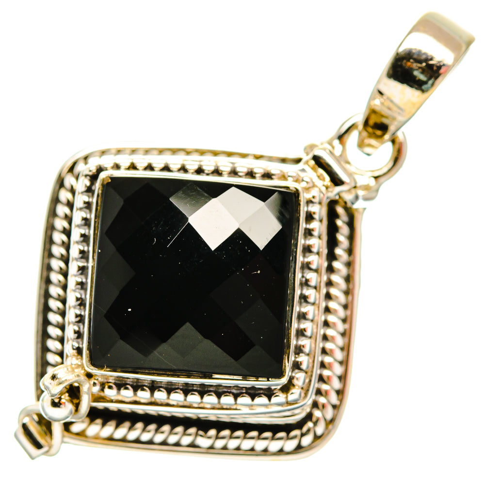 925 sterling silver square black onyx pendant charm with ornate border and top loop