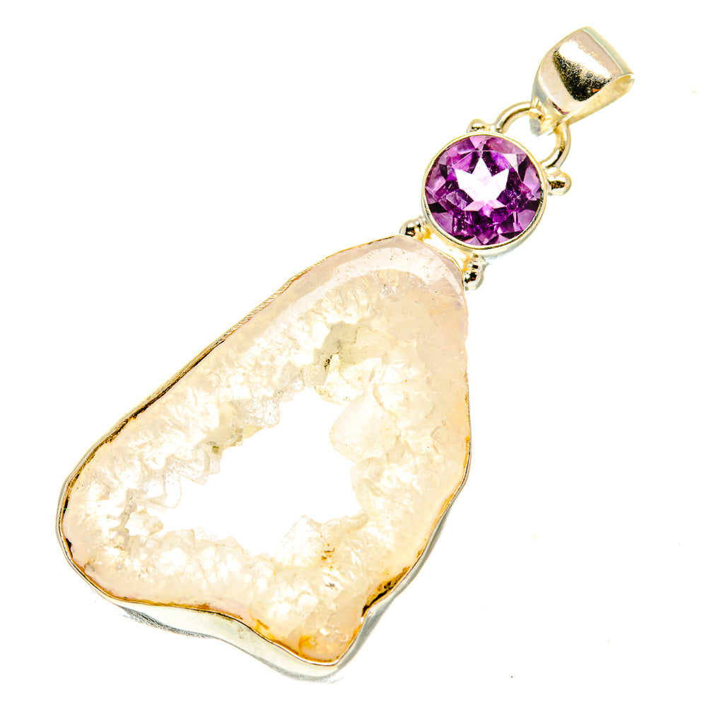 White Geode Slice Pendants handcrafted by Ana Silver Co - PD3340
