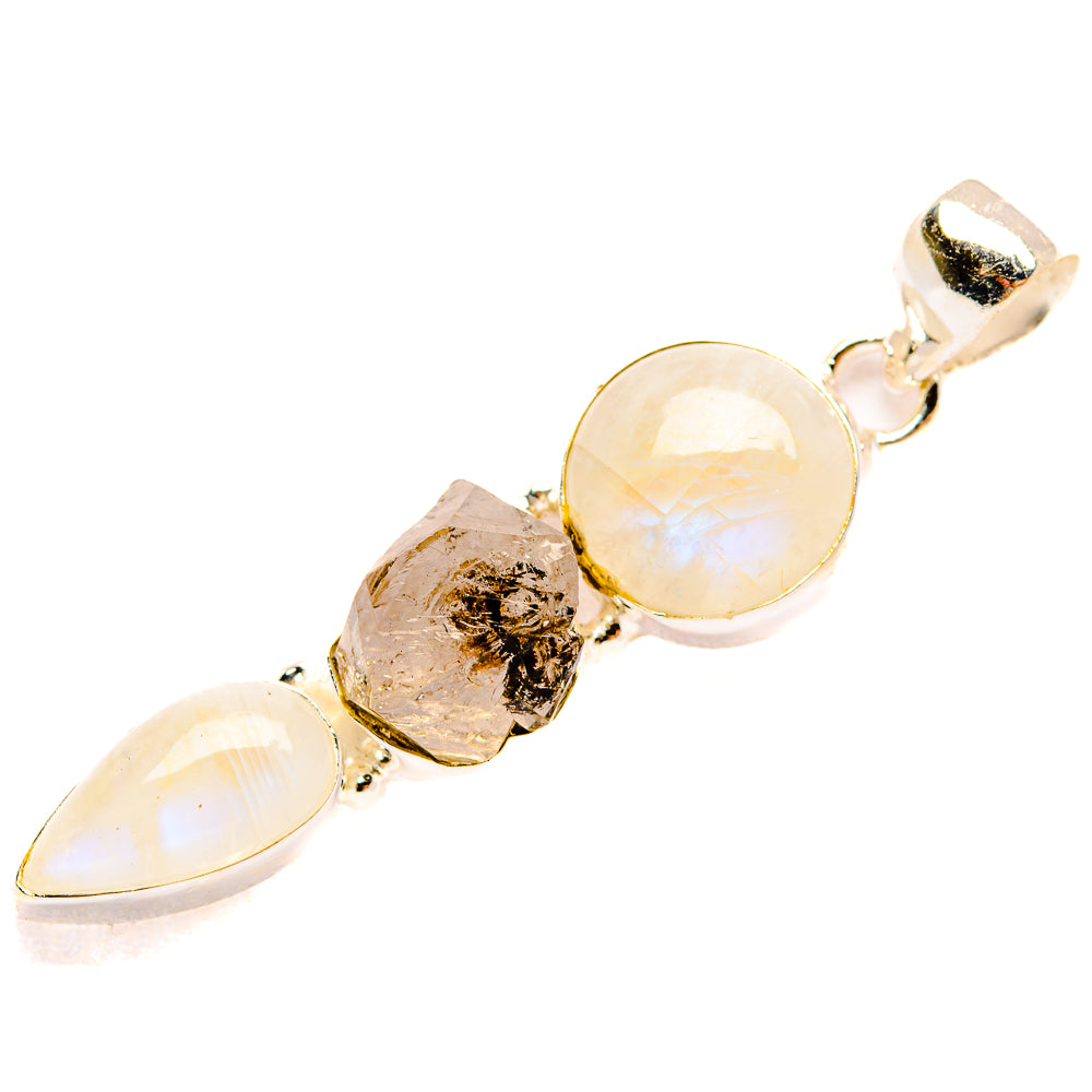 Sterling silver pendant with oval moonstones and raw herkimer diamond centerpiece