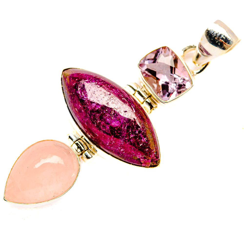 925 silver gemstone pendant with purple oval druzy, pale pink drop, and clear pink top
