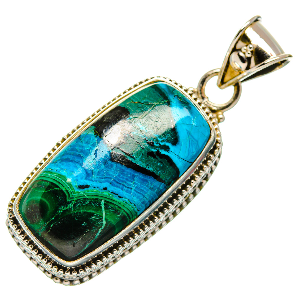 Teal and green gemstone pendant in 925 sterling silver bezel with loop bail