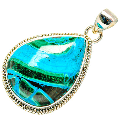 Teardrop blue and green chrysocolla-style pendant with rope border and bail