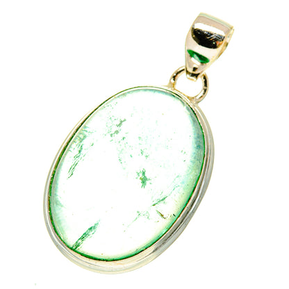 Green fluorite oval pendant in 925 sterling silver bezel, with loop bail
