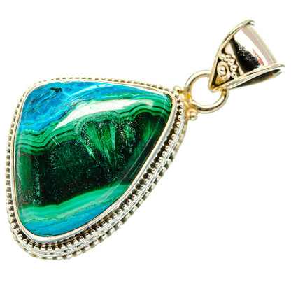 Teardrop gemstone pendant with green-blue banded stone, silver bezel and top loop