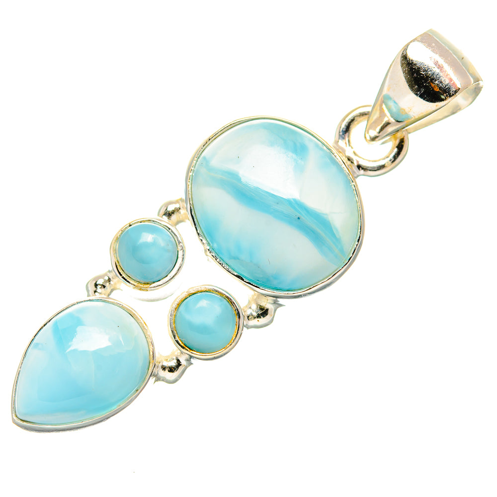 Larimar pendant in 925 sterling silver with oval center and small round stones