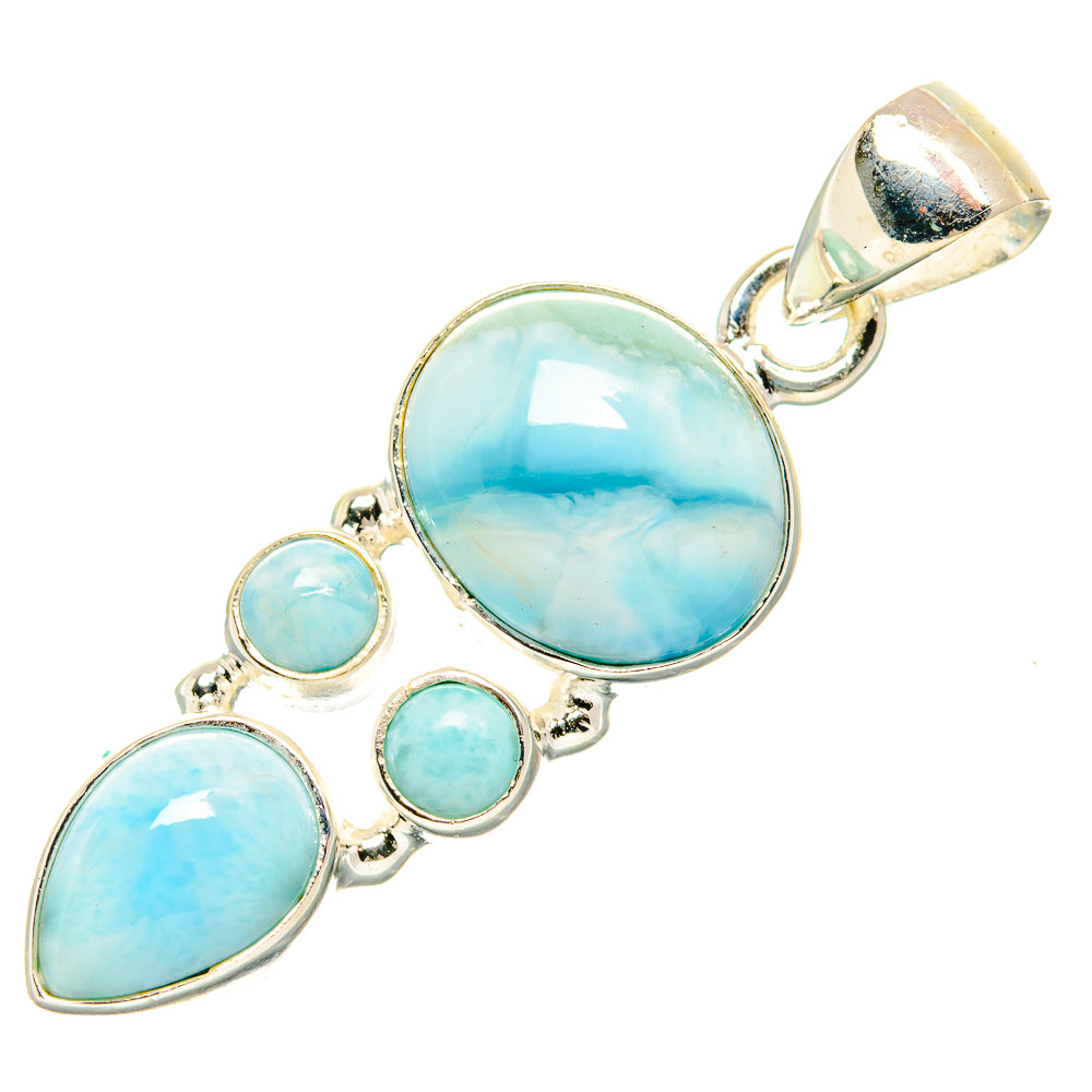 Larimar pendant in 925 sterling silver with round light-blue stones and bail
