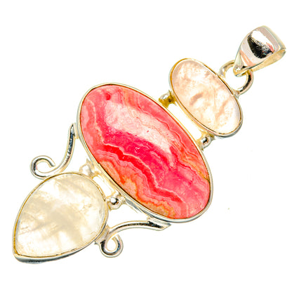 925 sterling silver pendant with oval rhodochrosite and two rose quartz stones