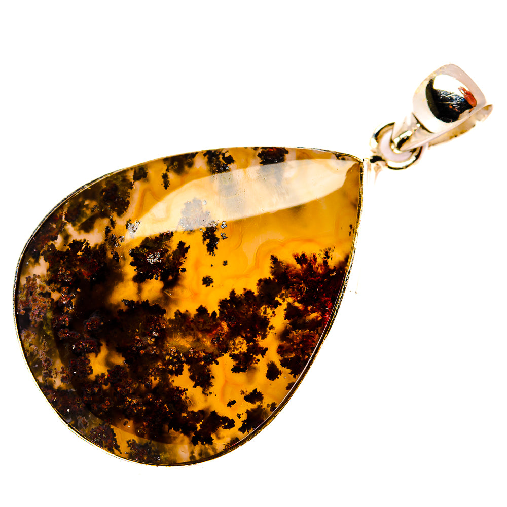 Teardrop plume agate pendant in 925 sterling silver setting
